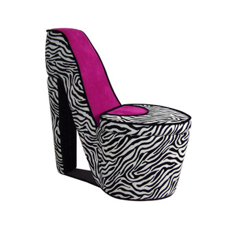 "HB4258R" Pink Zebra Prints High Heel Storage Chair By Ore International