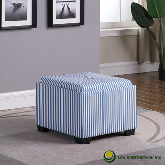 "HB4773" 17.5" In Blue Stripes Single Tufted Storage Ottoman By Ore International