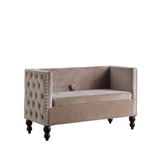 "HB4797" 28.25" In Beige Velvet Side Tufted Nailhead Storage Settee Loveseat By Ore International