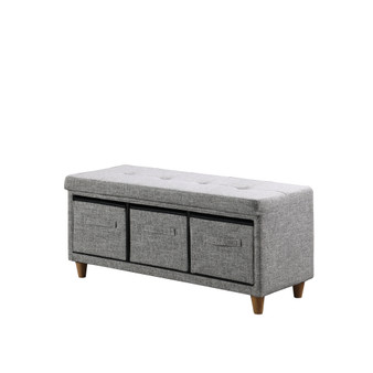 "HB4805" 17.5" In Appleby Slate Gray Tufted Bench W/ Storage Basket Drawers By Ore International