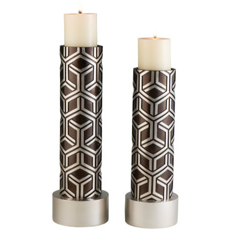 "K-4276-C1" 14", 16" Chestnut Bamboo Weave Candleholders Set Of 2 By Ore International