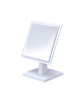 "SUN-3" 9.25 In Square White Bevelled Mirror On A Pedestal By Ore International