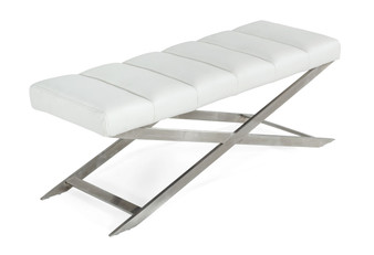 "VGGAGA-8648BE-WHT-B" VIG Modrest Xane - Contemporary White & Brushed Stainless Steel Bench