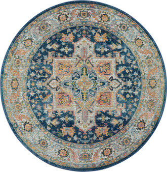 Nourison Ankara Global ANRGL ANR11 Blue/Multicolor 6' Round Area Rug 099446498083