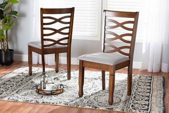 "RH318C-Grey/Walnut-DC-2PK" Lanier Modern And Contemporary Grey Fabric Upholstered And Walnut Brown Finished Wood 2-Piece Dining Chair Set