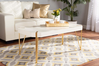 "JY20A156-White/Gold-CT" Kassa Contemporary Glam And Luxe Brushed Gold Metal And White Finished Wood Coffee Table