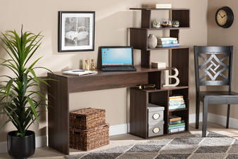 Foster Modern And Contemporary Walnut Brown Finished Wood Storage Desk With Shelves 1 By Baxton Studio