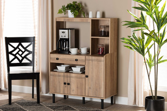 Patterson Modern And Contemporary Modern Oak Brown Finished Wood 3-Door Kitchen Storage Cabinet 1 By Baxton Studio