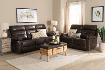 Byron Modern And Contemporary Dark Brown Faux Leather Upholstered 2-Piece Reclining Living Room Set 1 By Baxton Studio