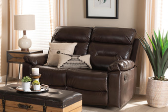 Byron Modern And Contemporary Dark Brown Faux Leather Upholstered 2-Seater Reclining Loveseat 1 By Baxton Studio