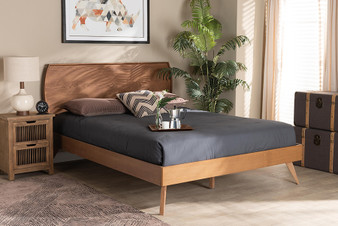 Aimi Mid-Century Modern Walnut Brown Finished Wood Queen Size Platform Bed 1 By Baxton Studio