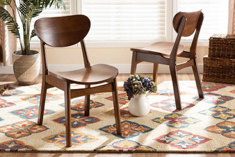 Katya Mid-Century Modern Walnut Brown Finished Wood 2-Piece Dining Chair Set 2 By Baxton Studio