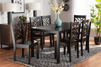 Ani Modern And Contemporary Dark Brown Finished Wood 7-Piece Dining Set 1 By Baxton Studio