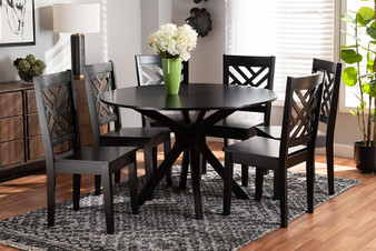 Ela Modern And Contemporary Dark Brown Finished Wood 7-Piece Dining Set 1 By Baxton Studio