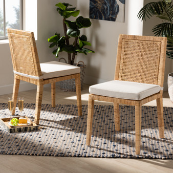 "Sofia-Natural-DC" Sofia Modern And Contemporary Natural Finished Wood And Rattan 2-Piece Dining Chair Set