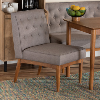 "BBT8051.13-Grey/Walnut-CC" Riordan Mid-Century Modern Grey Fabric Upholstered And Walnut Brown Finished Wood Dining Chair