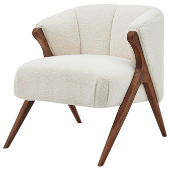 Florence Faux Shearling Fabric Accent Chair Brown Legs, Shearling Beige "1250017-560"