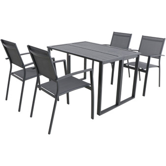 Conrad 5 Piece Dining Set - 4 Alum Sling Chairs And Folding Table "CONDN5PC-GRY"