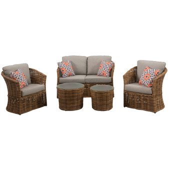 Lexi 5 Piece Set: 2 Stationary Chairs, Loveseat, And 2 Woven Glass Top Tables "LEXI5PC-GRY"