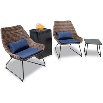 Montauk 4 Piece Fire Pit: 2 Chairs With Pillow, Side Table, Glass Top Fire Pit "MONTK4PCGFP-NVY"