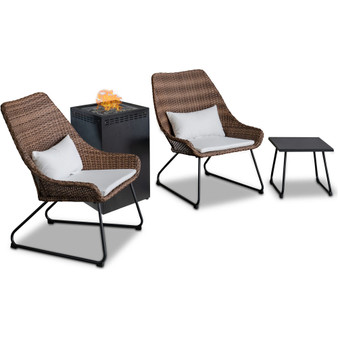 Montauk 4 Piece Fire Pit: 2 Chairs With Pillow, Side Table, Glass Top Fire Pit "MONTK4PCGFP-WHT"