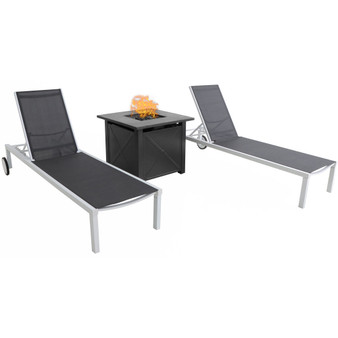 Peyton 3 Piece Chaise Set: 2 Chaise Lounges And Tile Top Fire Pit "PYTNCHS3PCFP-WG"