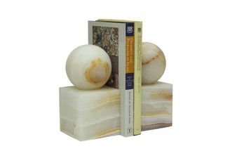 Apollo Light Green Onyx Honed Finish Ball On Cube Bookends "BE54-LG"