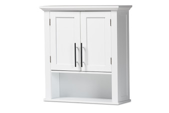 "SR1802098-White-Cabinet" Baxton Studio Turner Modern And Contemporary White Finished Wood 2-Door Bathroom Wall Storage Cabinet