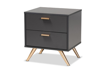 "LV19ST1924-Dark Grey-NS" Baxton Studio Kelson Modern And Contemporary Dark Grey And Gold Finished Wood 2-Drawer Nightstand