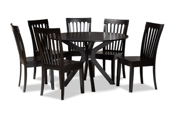 "Zora-Dark Brown-7PC Dining Set" Baxton Studio Zora Modern And Contemporary Dark Brown Finished Wood 7-Piece Dining Set