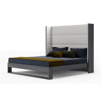 "VGBBMA1502-GRY-BED" VIG Modrest Heloise - Contemporary White Leather & Grey Elm Trim Bed