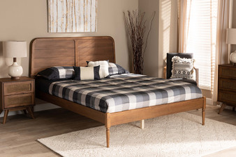 "MG0063-Walnut-Queen" Baxton Studio Kassidy Classic And Traditional Walnut Brown Finished Wood Queen Size Platform Bed