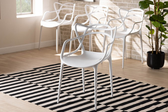 "AY-PC10-White Plastic-DC" Baxton Studio Landry Modern And Contemporary White Finished Polypropylene Plastic 4-Piece Stackable Dining Chair Set