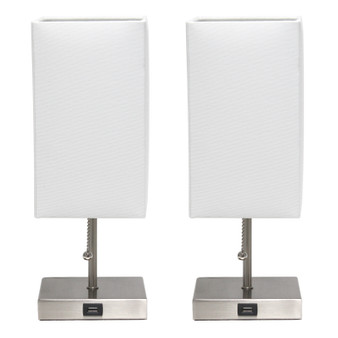 Simple Designs Petite Stick Lamp With Usb Charging Port And Fabric Shade (Pack Of 2) - White "LC2003-WHT-2PK"