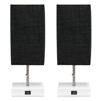 Simple Designs Petite White Stick Lamp With Usb Charging Port And Fabric Shade (Pack Of 2) - Black "LC2004-BAW-2PK"