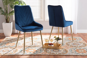 "DC177-Navy Blue Velvet/Gold-DC" Baxton Studio Priscilla Contemporary Glam and Luxe Navy Blue Velvet Fabric Upholstered and Gold Finished Metal 2-Piece Dining Chair Set