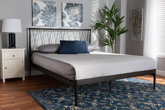 "TS-Nano-Black-Queen" Baxton Studio Nano Modern and Contemporary Black Finished Metal Queen Size Platform Bed