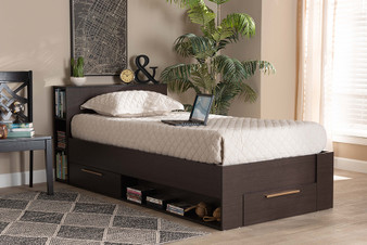 "SEBED1302918-Modi Wenge-Twin" Baxton Studio Carlson Modern and Contemporary Espresso Brown Finished Wood Twin Size 3-Drawer Platform Storage Bed