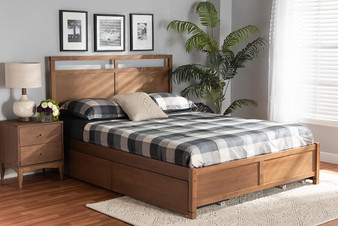 "MG0068-Walnut-4DW-Full-Bed" Baxton Studio Saffron Modern and Contemporary Walnut Brown Finished Wood Full Size 4-Drawer Platform Storage Bed