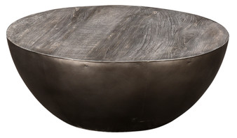 Bengal Manor Distressed Grey Mango Wood And Pewter Metal Drum Base Round Cocktail Table "CVFNR709"