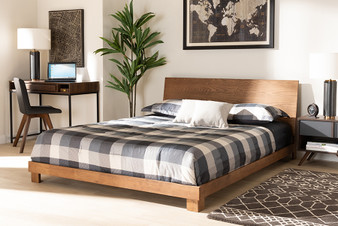 "MG-0050-Ash Walnut-King" Baxton Studio Haines Modern and Contemporary Walnut Brown Finished Wood King Size Platform Bed
