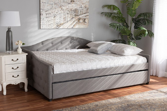"Becker-Grey-Daybed-F/T" Baxton Studio Becker Modern and Contemporary Transitional Grey Fabric Upholstered Full Size Daybed with Trundle
