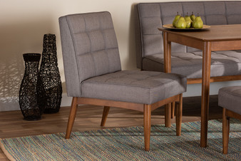 "BBT8051.11-Grey/Walnut-CC" Baxton Studio Sanford Mid-Century Modern Grey Fabric Upholstered and Walnut Brown Finished Wood Dining Chair