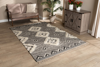 "Avia-Ivory/Black-Rug" Baxton Studio Avia Modern and Contemporary Black and Ivory Handwoven Wool Area Rug