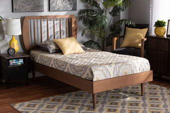 "Chiyo-Ash Walnut-Twin" Baxton Studio Chiyo Mid-Century Modern Transitional Walnut Brown Finished Wood Twin Size Platform Bed