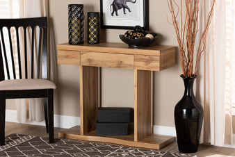 "FP-04-Wotan Oak-Console" Baxton Studio Otis Modern and Contemporary Oak Brown Finished Wood 3-Drawer Console Table
