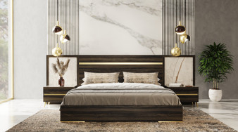 "VGACVELONDRA-BED-2NS" VIG Nova Domus Velondra - Modern Eucalypto + Marble Bed With Two Nightstands