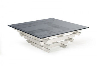 "VGVCCT869-SMK-SIL-CT" VIG Modrest Upton - Modern Square Smoked Glass Coffee Table