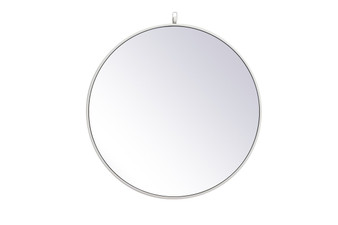 Metal Frame Round Mirror With Decorative Hook 28 Inch In White "MR4054WH"