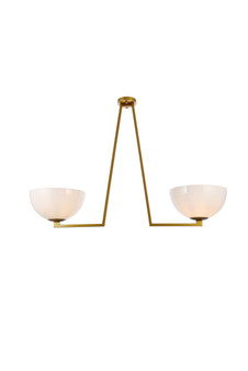 Jeanne 2 Lights Brass And White Glass Flush Mount "LD2350BR"